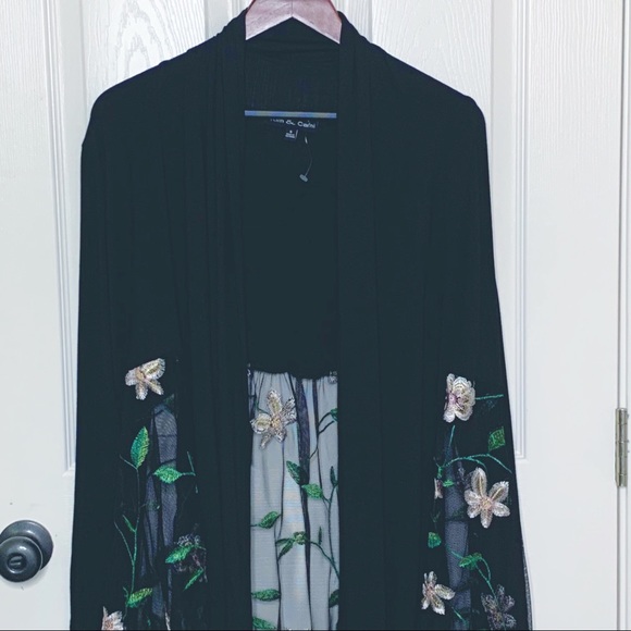 Black Floral Embellished Lace Duster Cardigan S - Picture 3 of 10